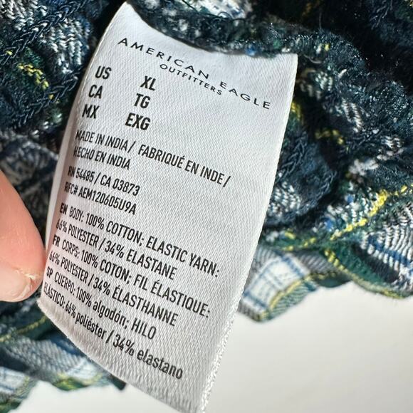 AMERICAN EAGLE Smocked Puff Sleeve Cropped Plaid‎ Top Womans XL - Picture 5 of 7